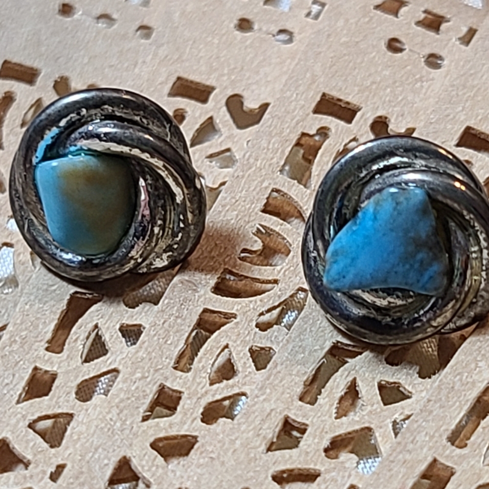 Silver & Turquoise Earrings For Sale